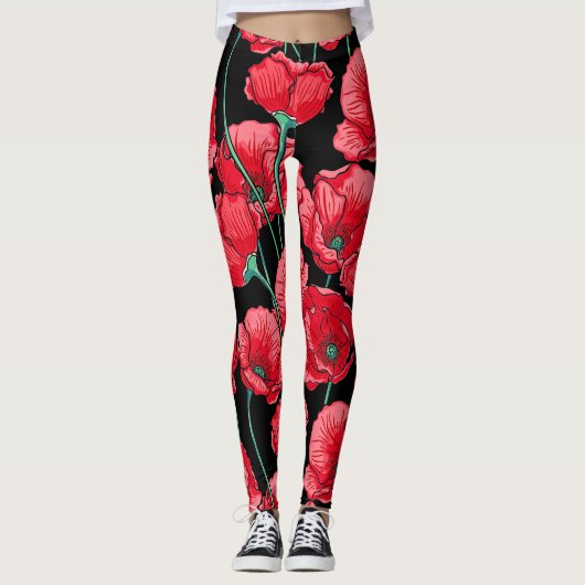 Schöne Erinnerung rotes Mohnmuster Leggings (Vorderseite)