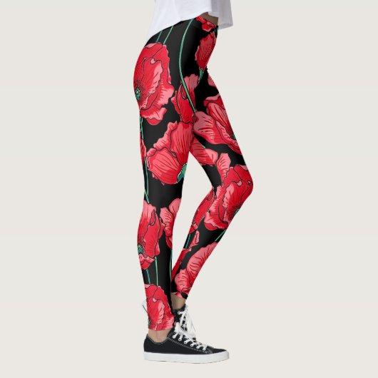 Schöne Erinnerung rotes Mohnmuster Leggings (Rechts)