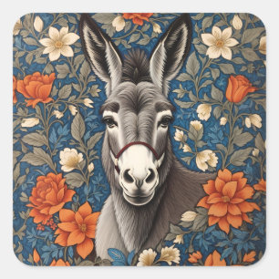 Schöne Eselsgesicht Elegante Blumen Quadratischer Aufkleber