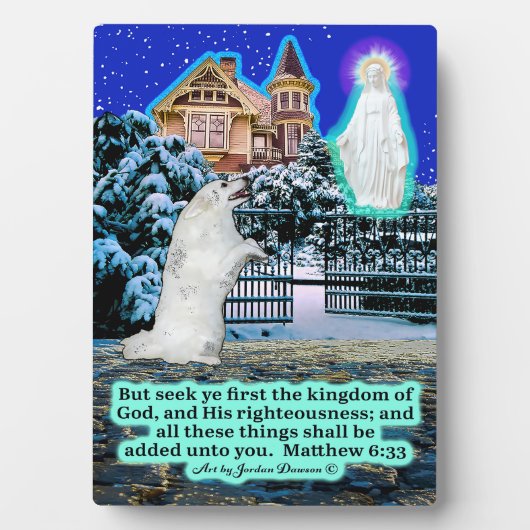 Schöne Eskie und Angel Scripture Matthew 6:33 Fotoplatte (Vorderseite)