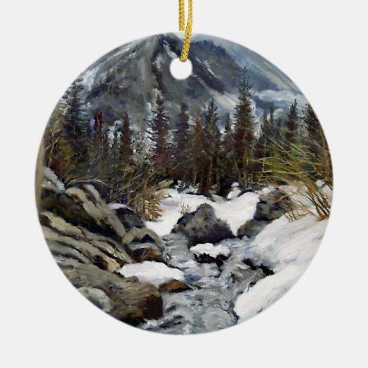 Schöne Estes Park Colorado Winter Stream Keramik Ornament (Vorne)