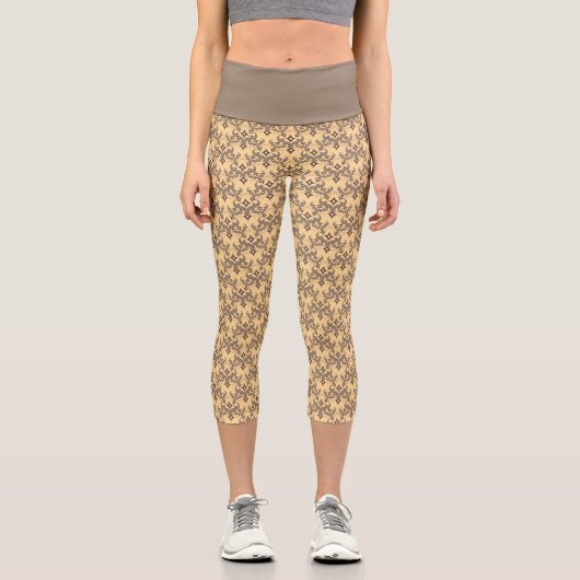 Schöne ethnische Damaskus-Muster-Pointillismus Capri Leggings (Vorderseite)