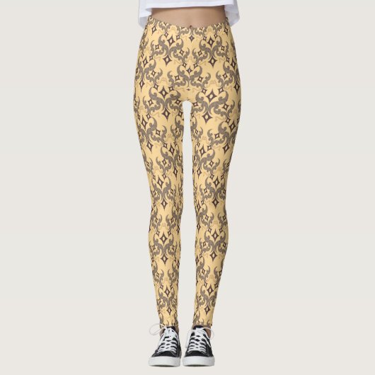 Schöne ethnische Damaskus-Muster-Pointillismus Leggings (Vorderseite)