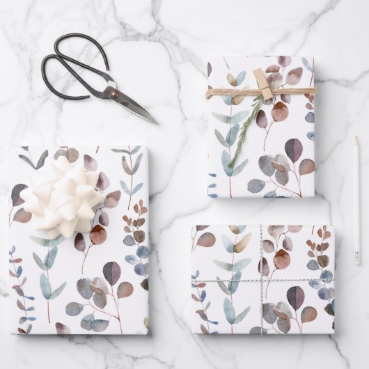 Schöne Eukalyptus-Blätter für Wasserfarben  Geschenkpapier Set (Vorderseite)