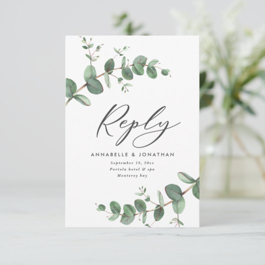 Schöne Eukalyptus-Blatttraube RSVP Karte (Stehend Vorderseite)