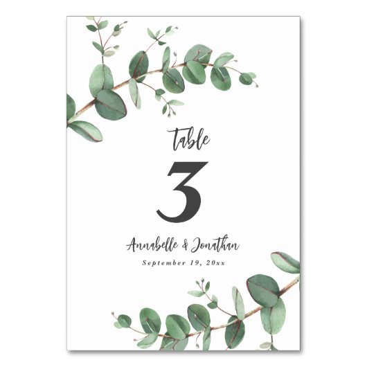 Schöne Eukalyptus-Blatttraube Tischnummer (Vorderseite)