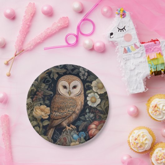 Schöne Eule im Jugendstil-Stil des Gartens Pappteller (Party)