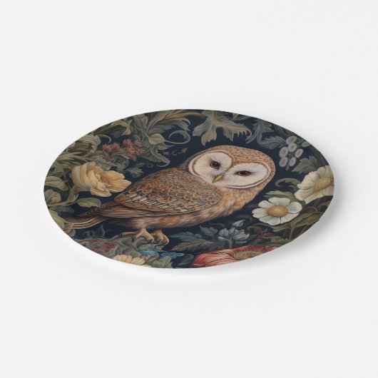 Schöne Eule im Jugendstil-Stil des Gartens Pappteller (Schrägansicht)