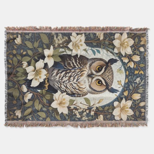 Schöne Eule und Jasmine-Blume Decke (Vorderseite)