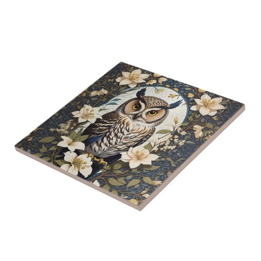 Schöne Eule und Jasmine-Blume Fliese (Seite)