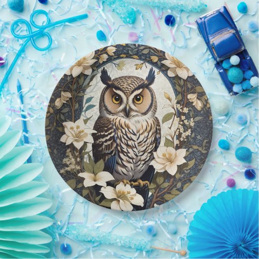 Schöne Eule und Jasmine-Blume Pappteller (Party)