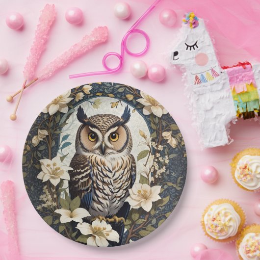 Schöne Eule und Jasmine-Blume Pappteller (Party)
