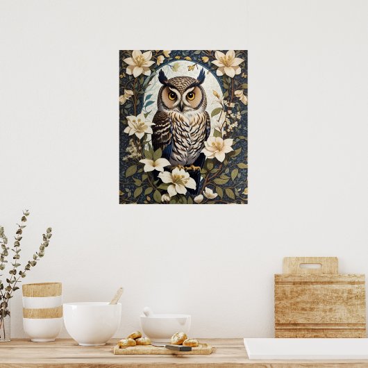 Schöne Eule und Jasmine-Blume Poster (Küche)