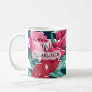 Schöne exotisch gestreifte Blume Monogramm Kaffeetasse