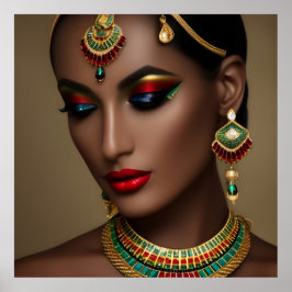 Schöne Exotische ägyptische goldgrüne Juwelen Frau Poster