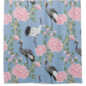 Schöne exotische Blumen- und Vogelchinoiserie Duschvorhang (Vorderseite)