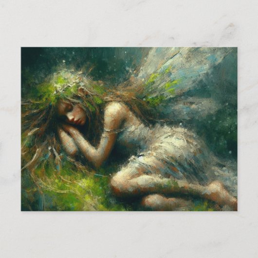 Schöne Fairy schläft auf einem Moosgeflecht im Wal Postkarte (Vorderseite)