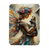 Schöne Fairy und German Shepherds Welpe Magnet (Vertikal)