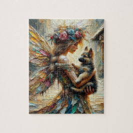 Schöne Fairy und German Shepherds Welpe Puzzle