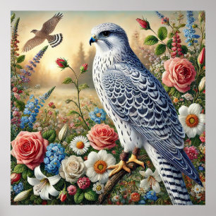 Schöne Falcon Perched Amid Vibrangs Blume Poster