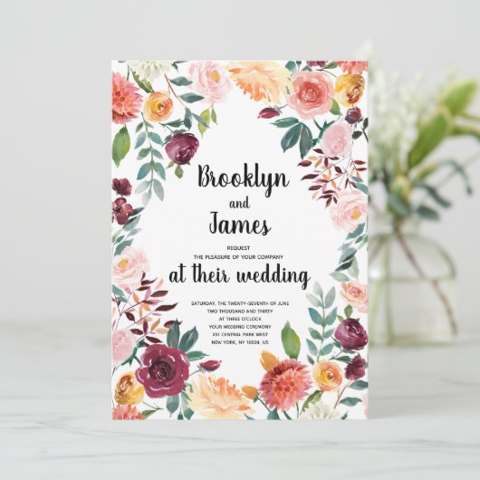 Schöne Fall Blume Kalligrafie Hochzeiten Einladung (Stehend Vorderseite)