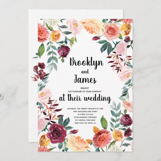 Schöne Fall Blume Kalligrafie Hochzeiten Einladung (Vorne/Hinten)