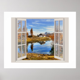 Schöne Fall Szene durch offenes Fenster betrachtet Poster