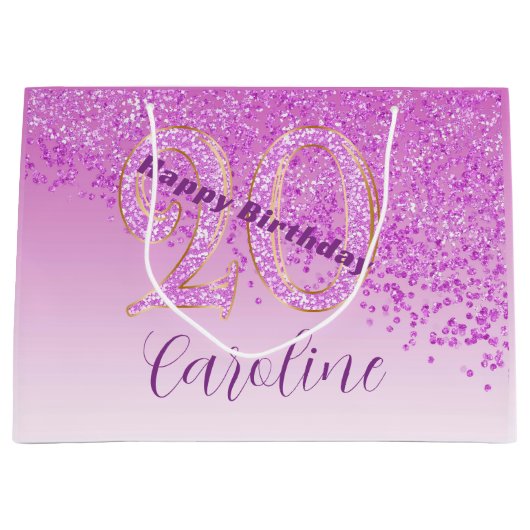 Schöne fallende rosa Glitter 20. Geburtstag Große Geschenktüte (Vorderseite)