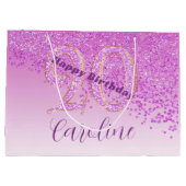 Schöne fallende rosa Glitter 20. Geburtstag Große Geschenktüte (Rückseite)