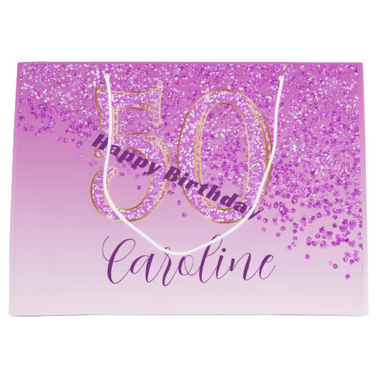 Schöne fallende rosa Glitter 50. Geburtstag Große Geschenktüte (Vorderseite)