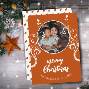 Schöne Familienfoto Weiße Foliage Frohe Weihnachte Feiertagskarte