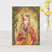 Schöne Fantasiefrau Fox Grußkarte Karte (Gelbe Blume)