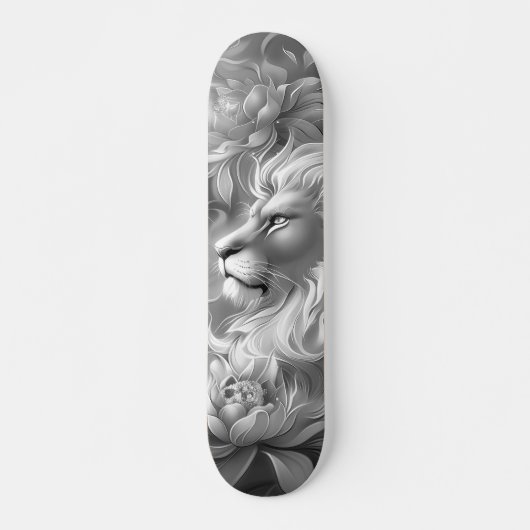 Schöne Fantasy Graustufen Löwe & Blumen Skateboard (Vorne)
