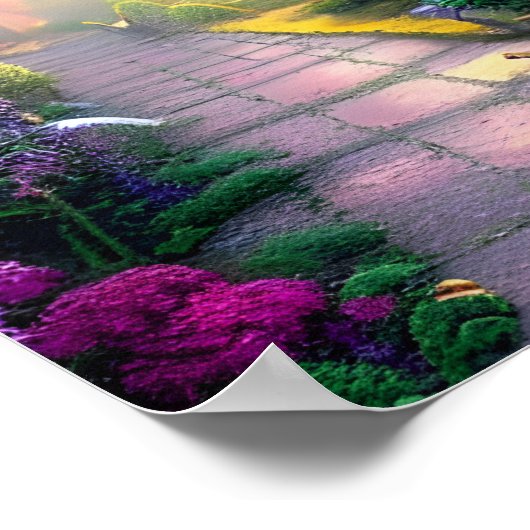 Schöne Fantasy Hütte Gartenpfad Poster (Ecke)