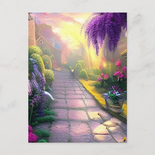 Schöne Fantasy Hütte Gartenpfad Postkarte (Vorderseite)