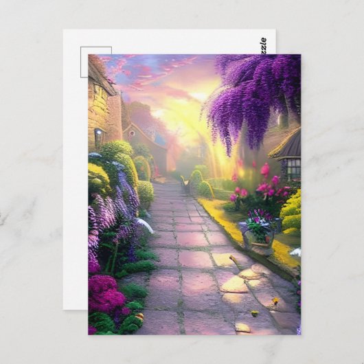 Schöne Fantasy Hütte Gartenpfad Postkarte (Vorne/Hinten)