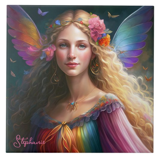 Schöne Fantasy Rainbow Faiess Prinzessin Fliese (Vorderseite)