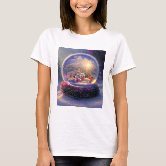 Schöne Fantasy Snow Globe Urlaub T-Shirt (Vorderseite)
