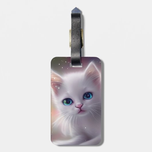 Schöne Fantasy White Fluffy Cat Gepäckanhänger (Rückseite vertikal)