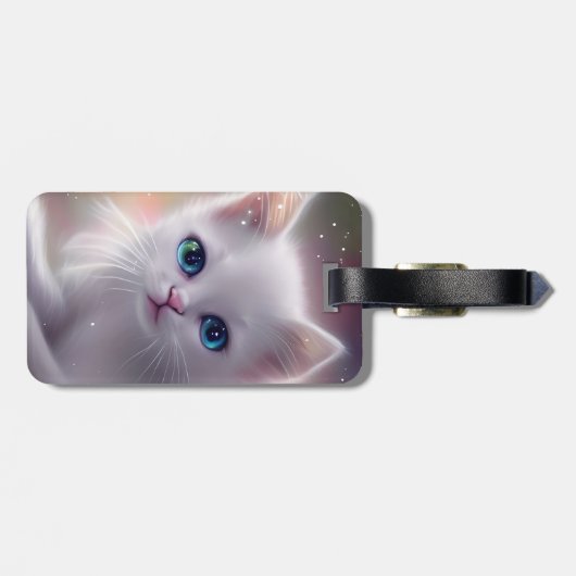 Schöne Fantasy White Fluffy Cat Gepäckanhänger (Rückseite horizontal)