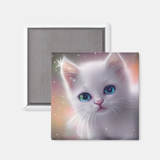 Schöne Fantasy White Fluffy Cat Magnet (Vorderseite/Rückseite)
