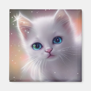 Schöne Fantasy White Fluffy Cat Magnet