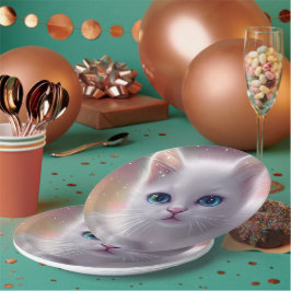 Schöne Fantasy White Fluffy Cat Pappteller