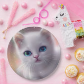 Schöne Fantasy White Fluffy Cat Pappteller (Party)