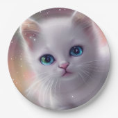 Schöne Fantasy White Fluffy Cat Pappteller (Vorderseite)