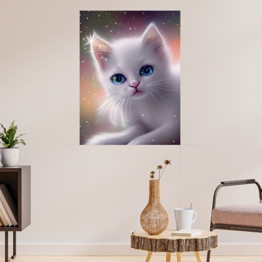 Schöne Fantasy White Fluffy Cat Poster (Wohnzimmer 3)