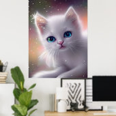 Schöne Fantasy White Fluffy Cat Poster (Heimbüro)