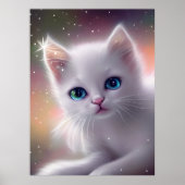Schöne Fantasy White Fluffy Cat Poster (Vorne)