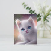 Schöne Fantasy White Fluffy Cat Postkarte (Stehend Vorderseite)