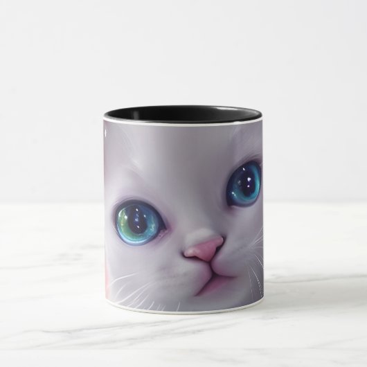 Schöne Fantasy White Fluffy Cat Tasse (Zentrum)